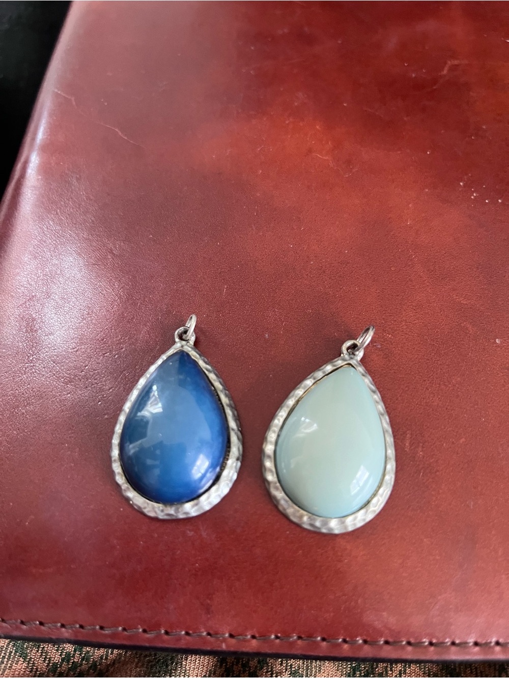 Teardrop Blue and Mint Green Pendant Charms - Silver Tone